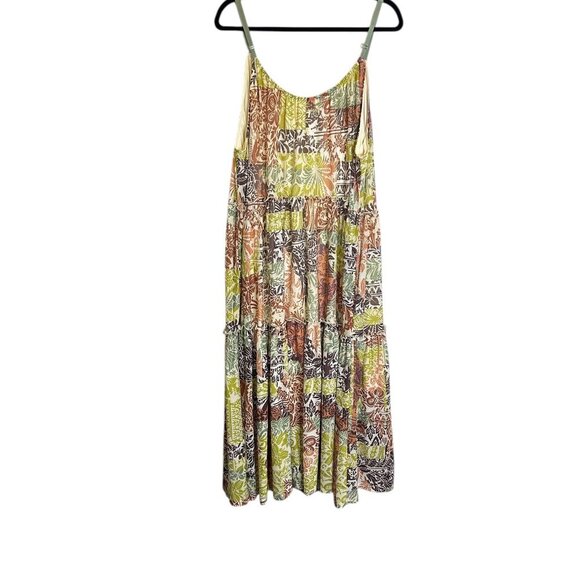 Tribal Floral Tiered Spaghetti Strap Colorful Maxi Dress Sz XXL‎ Stretchy Lined - Picture 3 of 6